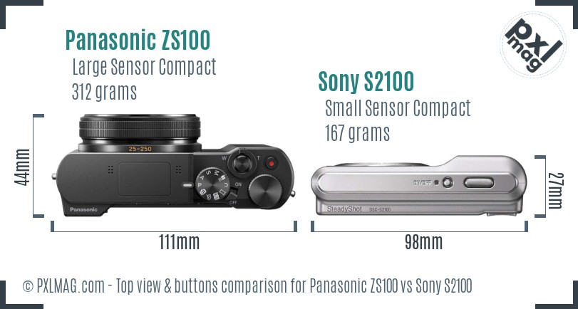 Panasonic ZS100 vs Sony S2100 top view buttons comparison