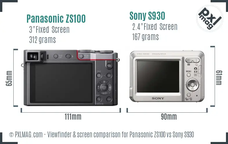Panasonic ZS100 vs Sony S930 Screen and Viewfinder comparison