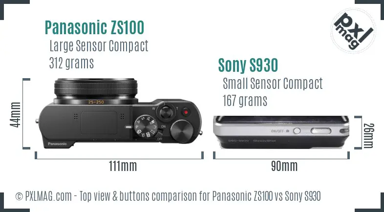 Panasonic ZS100 vs Sony S930 top view buttons comparison