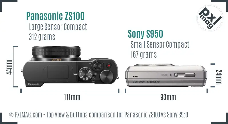 Panasonic ZS100 vs Sony S950 top view buttons comparison Panasonic ZS100 vs Sony S950 top view buttons comparison