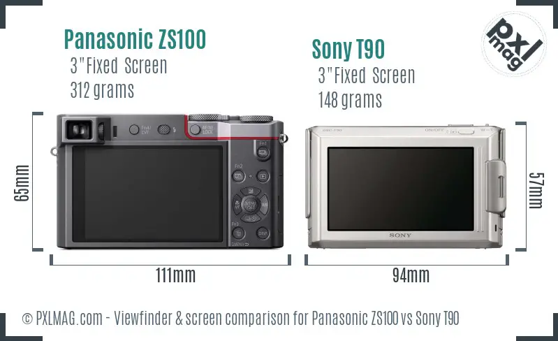 Panasonic ZS100 vs Sony T90 Screen and Viewfinder comparison