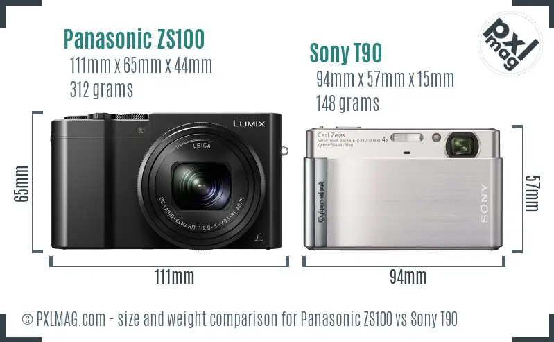 Panasonic ZS100 vs Sony T90 size comparison
