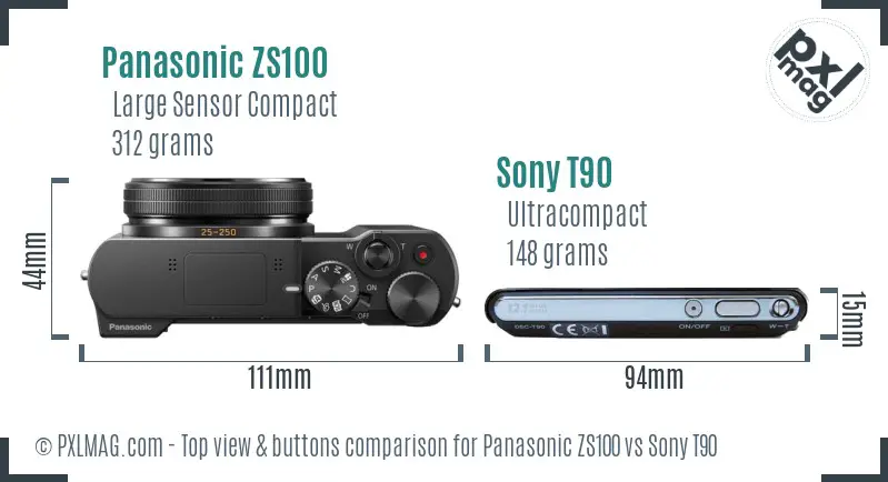 Panasonic ZS100 vs Sony T90 top view buttons comparison