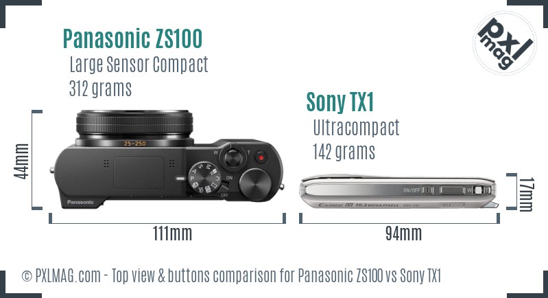 Panasonic ZS100 vs Sony TX1 top view buttons comparison