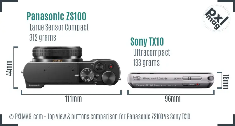 Panasonic ZS100 vs Sony TX10 top view buttons comparison Panasonic ZS100 vs Sony TX10 top view buttons comparison