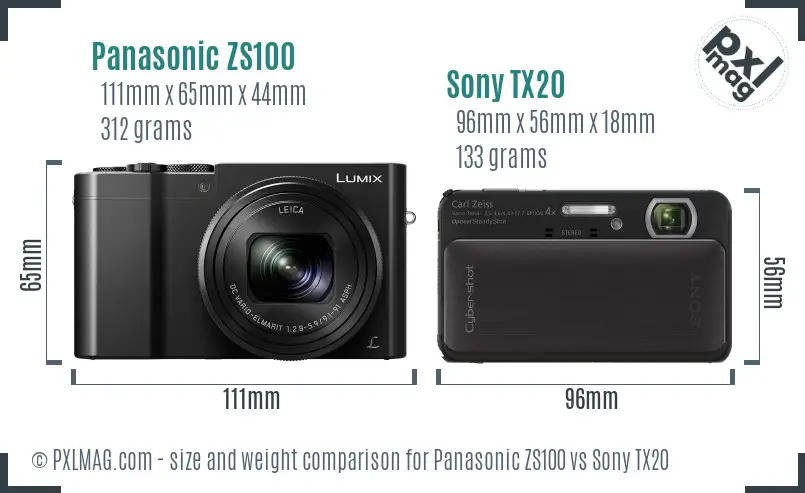 Panasonic ZS100 vs Sony TX20 size comparison