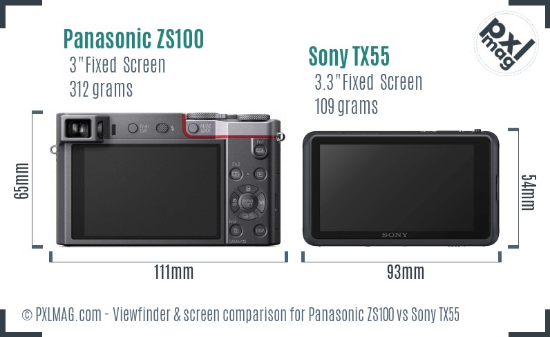 Panasonic ZS100 vs Sony TX55 Screen and Viewfinder comparison