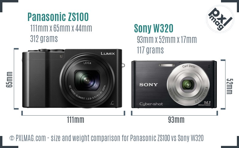 Panasonic ZS100 vs Sony W320 size comparison