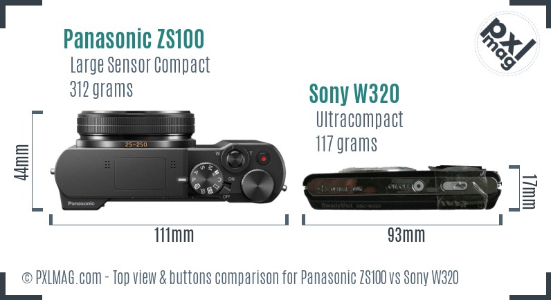 Panasonic ZS100 vs Sony W320 top view buttons comparison