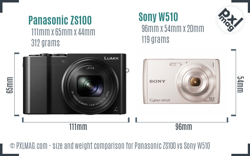Panasonic ZS100 vs Sony W510 size comparison Panasonic ZS100 vs Sony W510 size comparison
