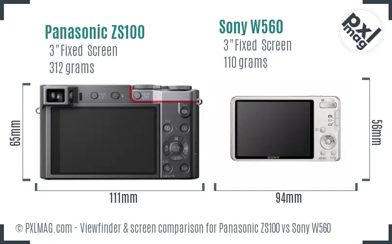 Panasonic ZS100 vs Sony W560 Screen and Viewfinder comparison