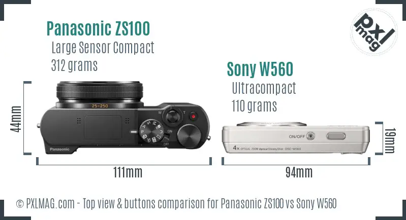 Panasonic ZS100 vs Sony W560 top view buttons comparison