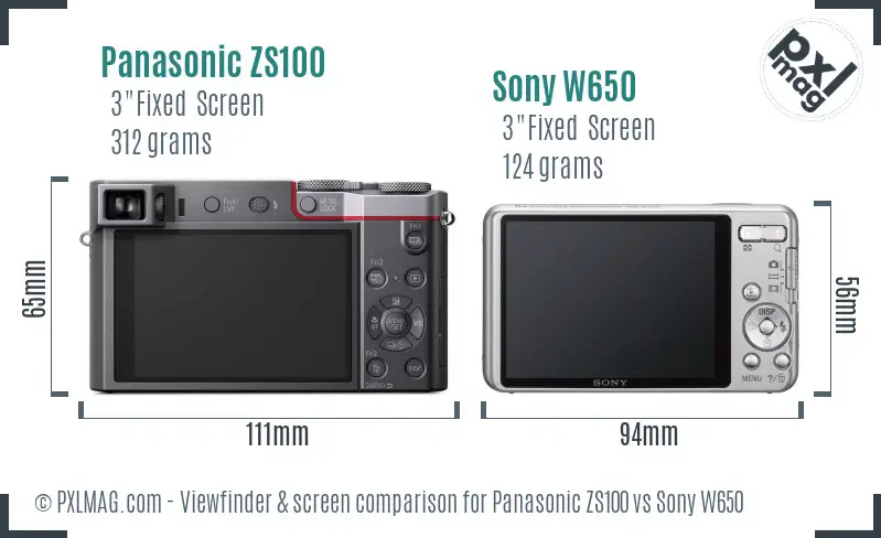 Panasonic ZS100 vs Sony W650 Screen and Viewfinder comparison