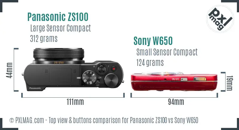 Panasonic ZS100 vs Sony W650 top view buttons comparison