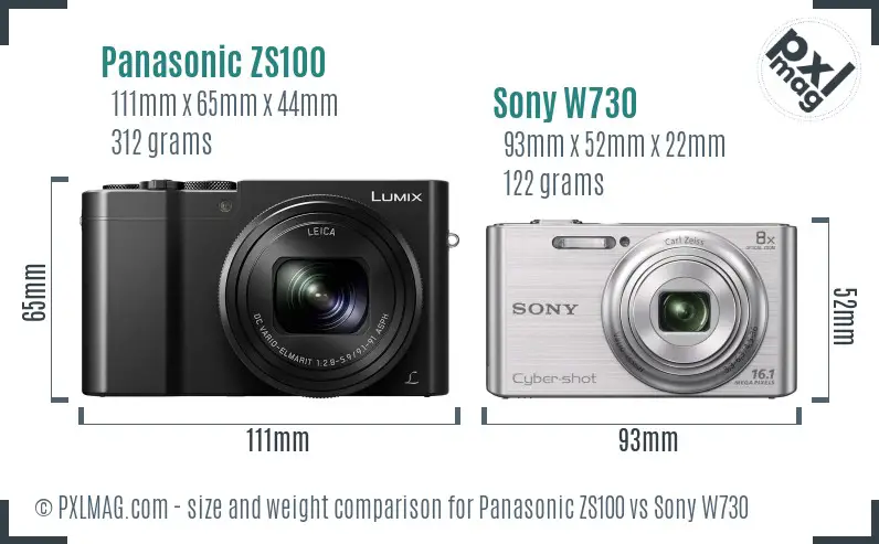 Panasonic ZS100 vs Sony W730 size comparison Panasonic ZS100 vs Sony W730 size comparison