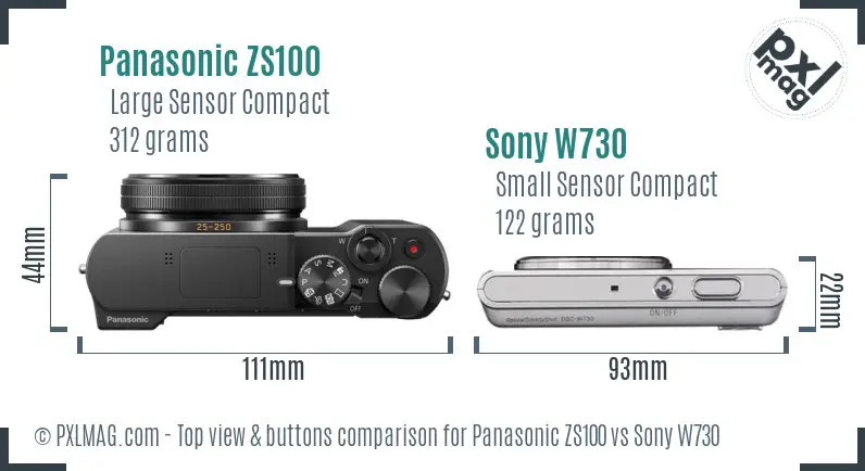 Panasonic ZS100 vs Sony W730 top view buttons comparison Panasonic ZS100 vs Sony W730 top view buttons comparison