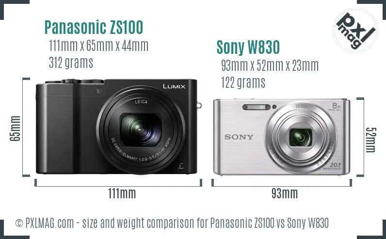 Panasonic ZS100 vs Sony W830 size comparison