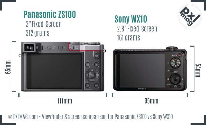Panasonic ZS100 vs Sony WX10 Screen and Viewfinder comparison
