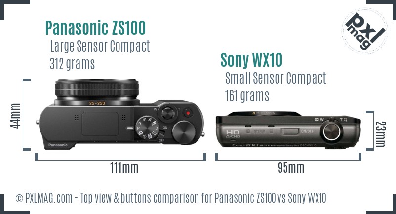 Panasonic ZS100 vs Sony WX10 top view buttons comparison
