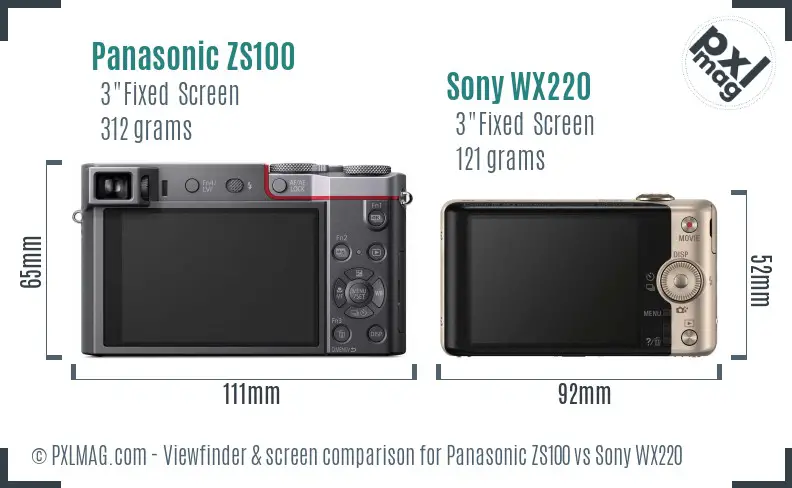 Panasonic ZS100 vs Sony WX220 Screen and Viewfinder comparison