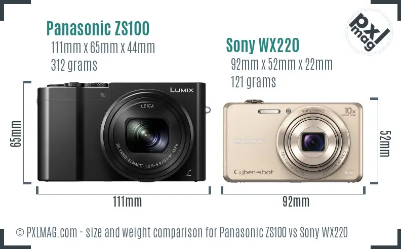 Panasonic ZS100 vs Sony WX220 size comparison