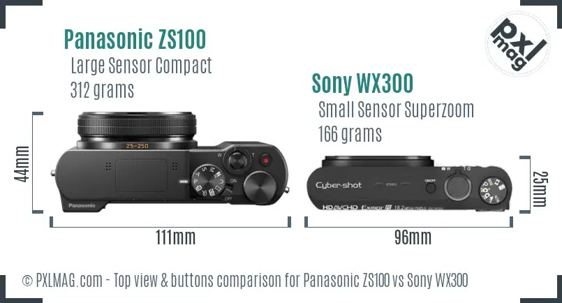 Panasonic ZS100 vs Sony WX300 top view buttons comparison