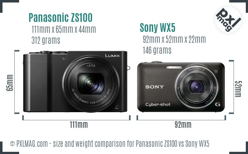 Panasonic ZS100 vs Sony WX5 size comparison