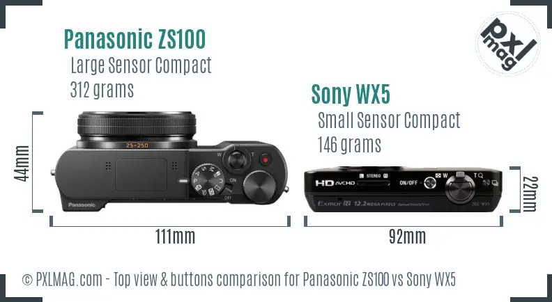 Panasonic ZS100 vs Sony WX5 top view buttons comparison