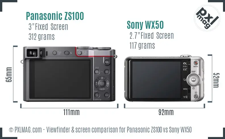 Panasonic ZS100 vs Sony WX50 Screen and Viewfinder comparison