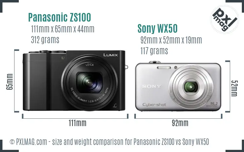 Panasonic ZS100 vs Sony WX50 size comparison