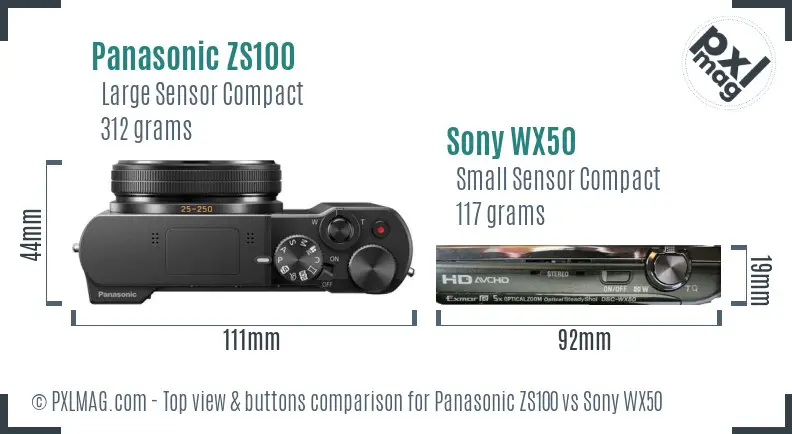 Panasonic ZS100 vs Sony WX50 top view buttons comparison