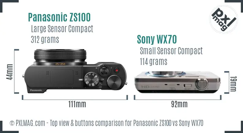 Panasonic ZS100 vs Sony WX70 top view buttons comparison Panasonic ZS100 vs Sony WX70 top view buttons comparison