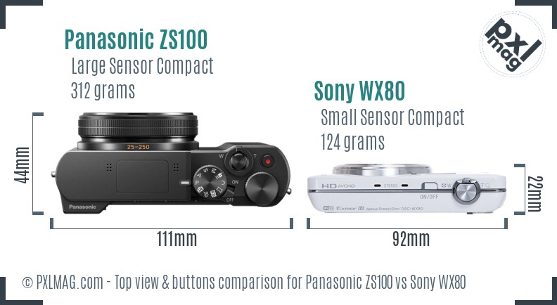 Panasonic ZS100 vs Sony WX80 top view buttons comparison