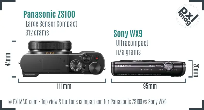 Panasonic ZS100 vs Sony WX9 top view buttons comparison