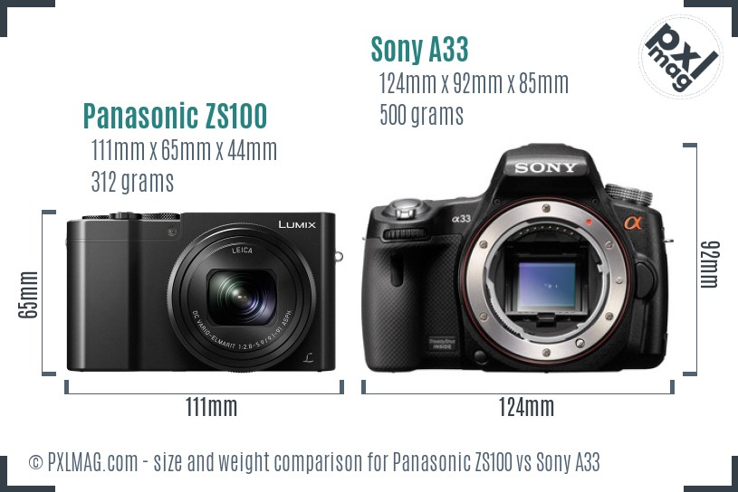 Panasonic ZS100 vs Sony A33 size comparison Panasonic ZS100 vs Sony A33 size comparison