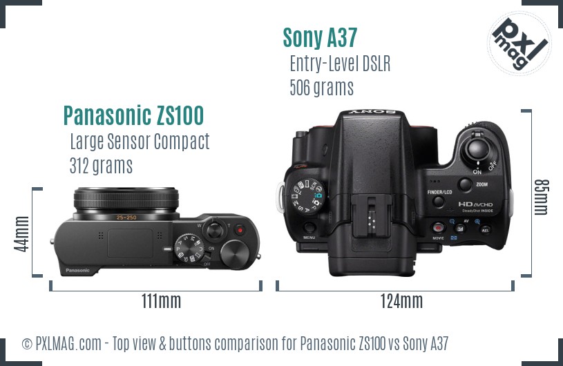 Panasonic ZS100 vs Sony A37 top view buttons comparison