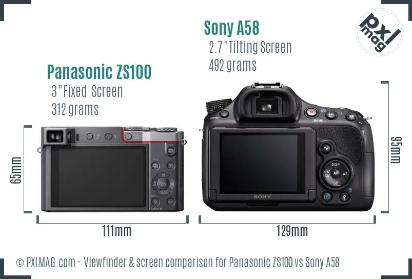 Panasonic ZS100 vs Sony A58 Screen and Viewfinder comparison