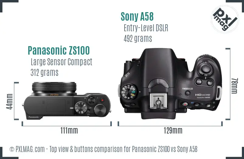 Panasonic ZS100 vs Sony A58 top view buttons comparison