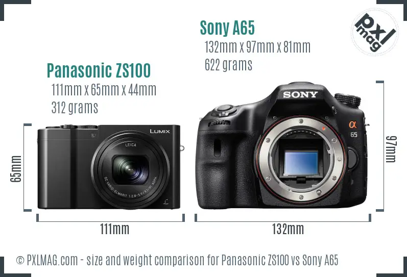 Panasonic ZS100 vs Sony A65 size comparison Panasonic ZS100 vs Sony A65 size comparison