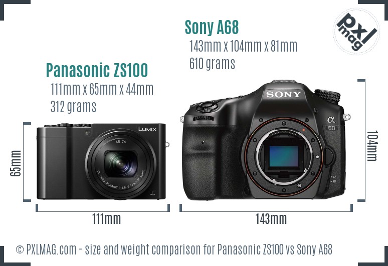 Panasonic ZS100 vs Sony A68 size comparison