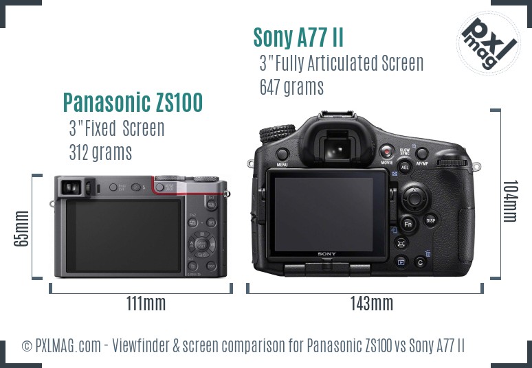 Panasonic ZS100 vs Sony A77 II Screen and Viewfinder comparison