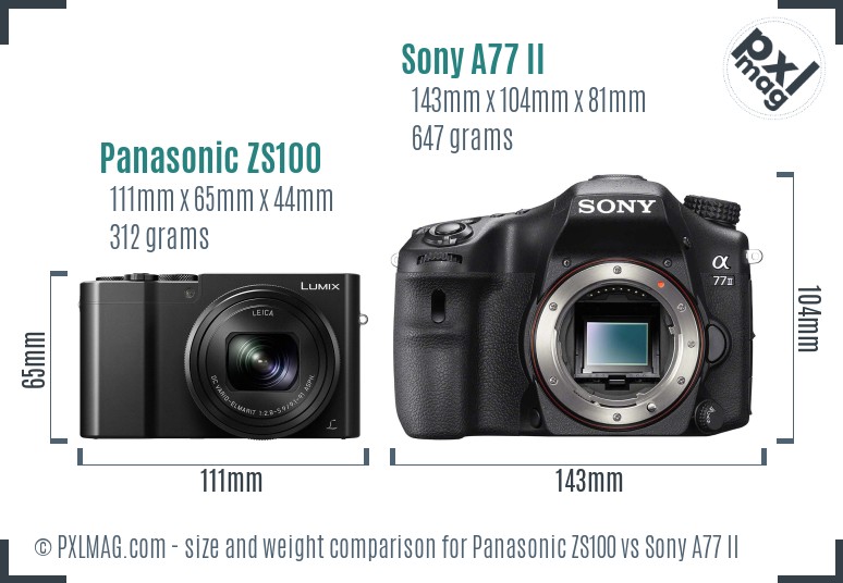 Panasonic ZS100 vs Sony A77 II size comparison Panasonic ZS100 vs Sony A77 II size comparison