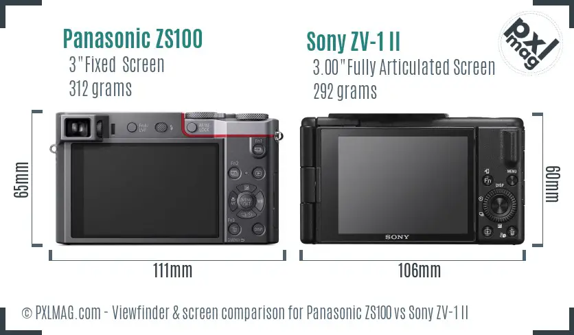 Panasonic ZS100 vs Sony ZV-1 II Screen and Viewfinder comparison