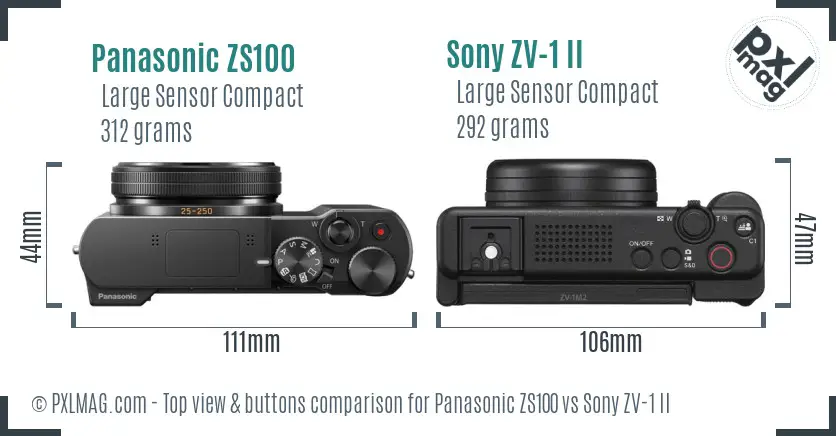 Panasonic ZS100 vs Sony ZV-1 II top view buttons comparison