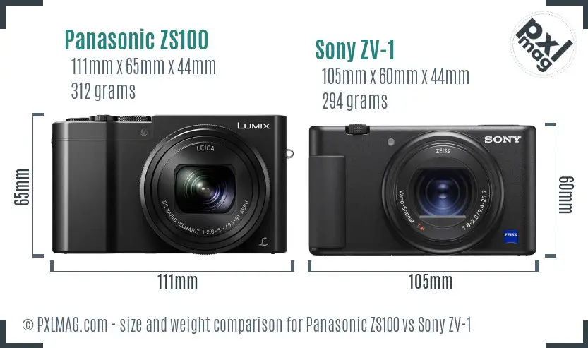 Panasonic ZS100 vs Sony ZV-1 size comparison