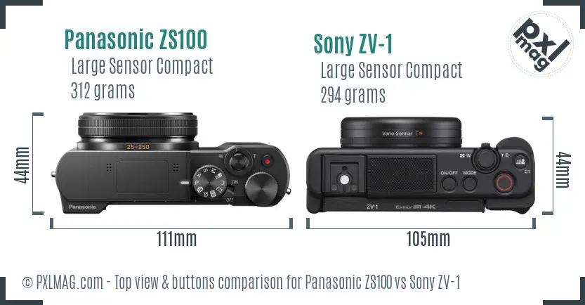 Panasonic ZS100 vs Sony ZV-1 top view buttons comparison