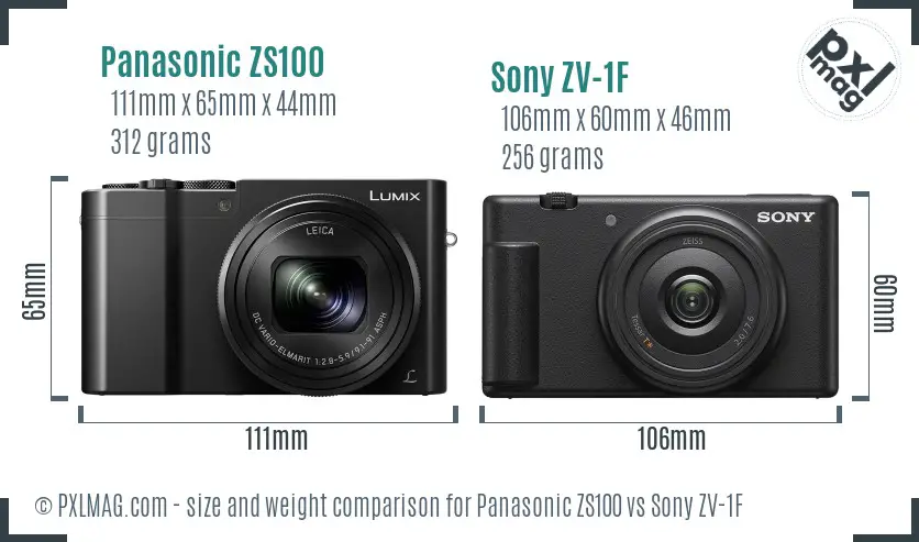 Panasonic ZS100 vs Sony ZV-1F size comparison