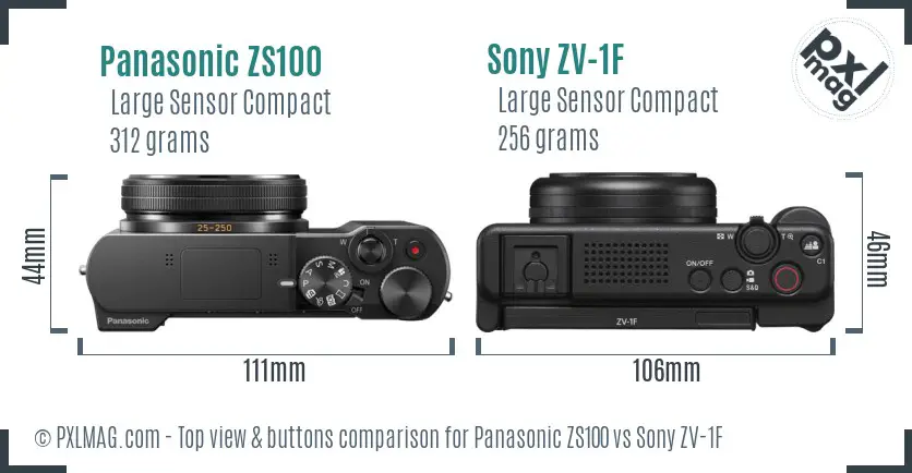 Panasonic ZS100 vs Sony ZV-1F top view buttons comparison