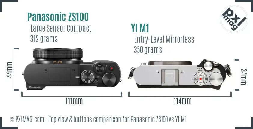 Panasonic ZS100 vs YI M1 top view buttons comparison Panasonic ZS100 vs YI M1 top view buttons comparison