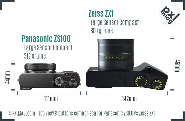 Panasonic ZS100 vs Zeiss ZX1 top view buttons comparison